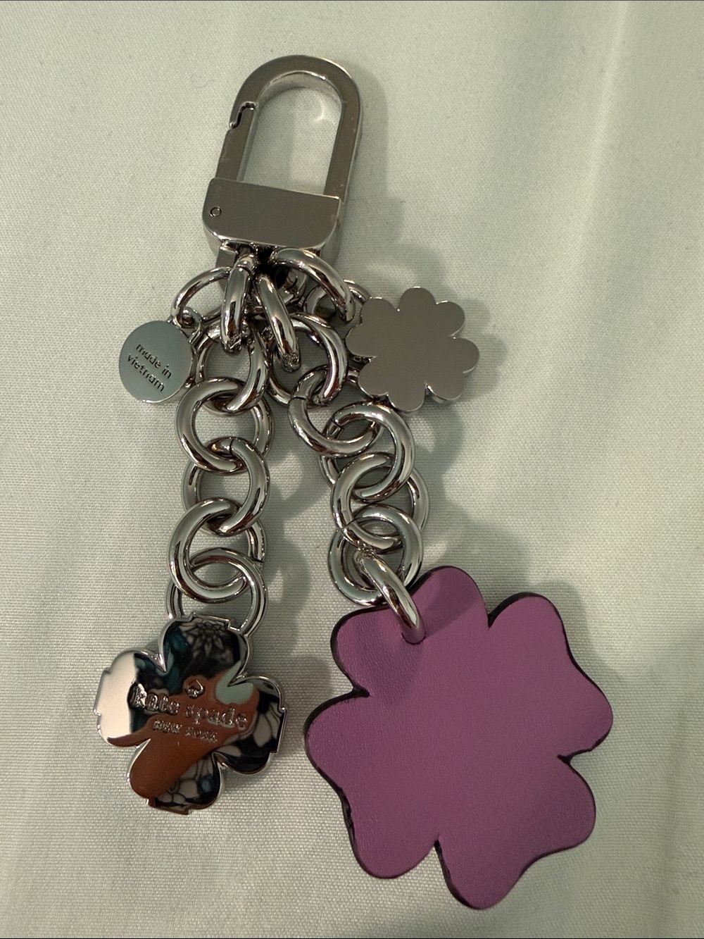 Kate Spade Flower Dangle Bag Charm Keychain Wisteria Purple Silver - Picture 4 of 8